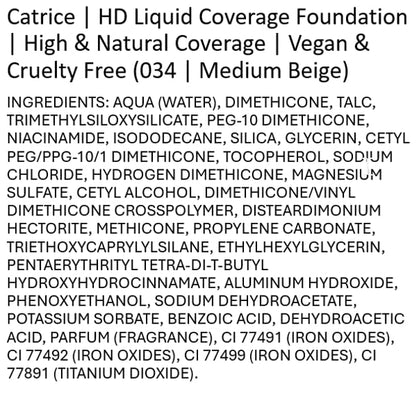 Catrice | HD Liquid Coverage Foundation | High & Natural Coverage | Vegan & Cruelty Free (034 | Medium Beige)