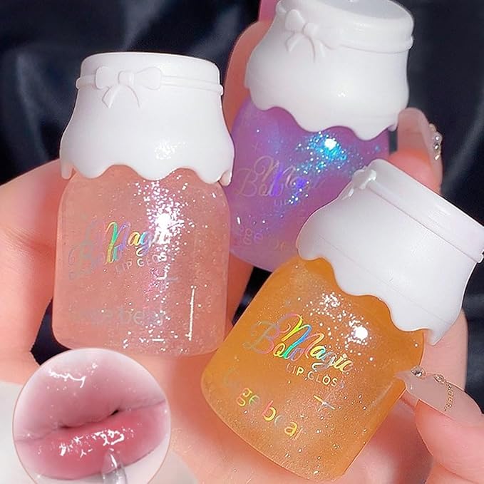 3 Colors Shimmer Lip Gloss Set,Hydrating Lip Glow Oil Moisturizing Lip Gloss with Shimmery Glitter Finish| Long Lasting |Lightweight| Sheer