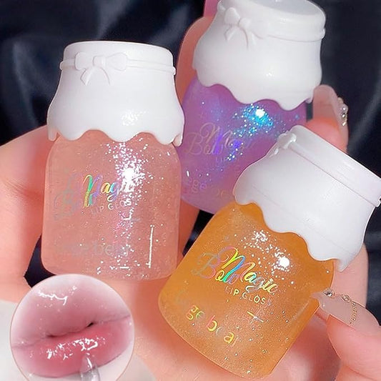 3 Colors Shimmer Lip Gloss Set,Hydrating Lip Glow Oil Moisturizing Lip Gloss with Shimmery Glitter Finish| Long Lasting |Lightweight| Sheer