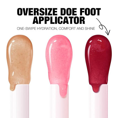Jolilab Hydrating 2 Pcs Lip Oil - Oversize Doe Foot Applicator for One - Swipe Shine & Comfort, Hybrid Formula for All - Day Nourishment, Non - Sticky.