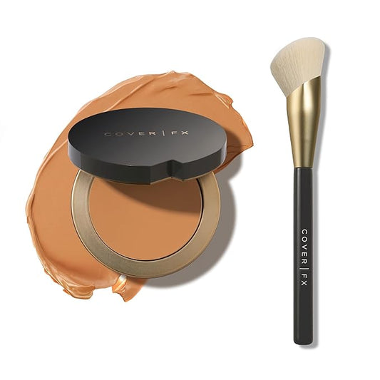 COVER FX Complete Coverage Kit: Total Cover Cream Foundation - Shade T2 + Custom Cover Blending Brush