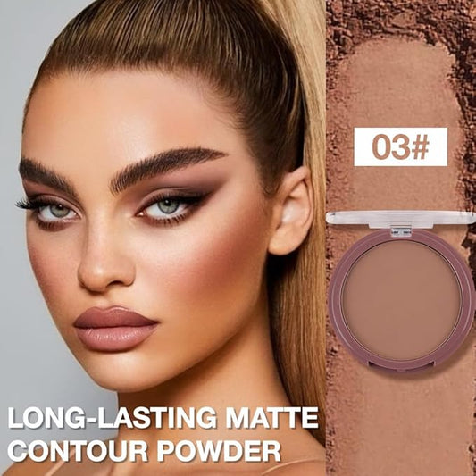 Contour Powder Foundation - Matte Finish, Waterproof & Oil-Control, All-Day Wear for Natural 3D Sculpting, No Cakey or Fading (Shade Adjustable)(3#, 1 Count (Pack of 1))
