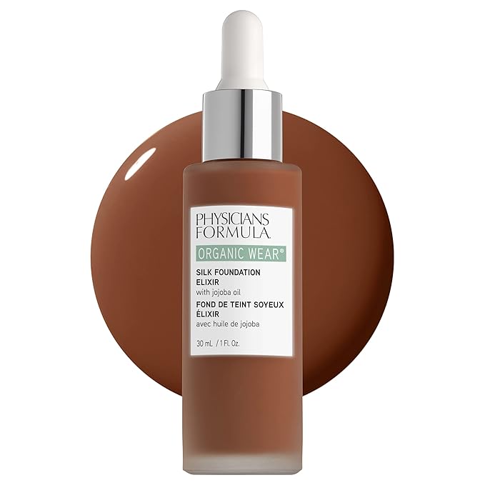 Physicians Formula Organic Wear All Natural Liquid Foundation Elixir Deep-To-Rich, Full Coverage | Dermatologist Tested, Clinicially Tested