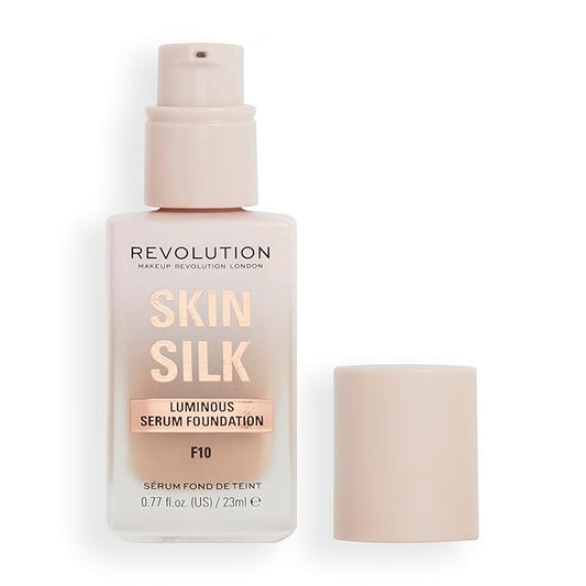 Revolution, Skin Silk Serum Foundation, Light to Medium Coverage, Lightweight & Radiant Finish, Contains Hyaluronic Acid, F10 Medium Skin Tones, 0.77 fl oz