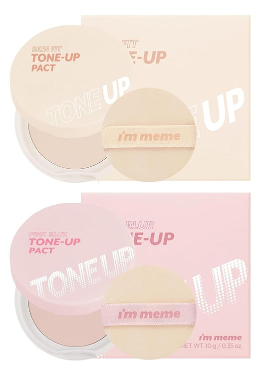 I'M MEME Fair-Light Setting Powder - Tone Up Pact with Puff, 0.35 Oz + Compact - Tone-up Pact, 0.35 Oz Bundle