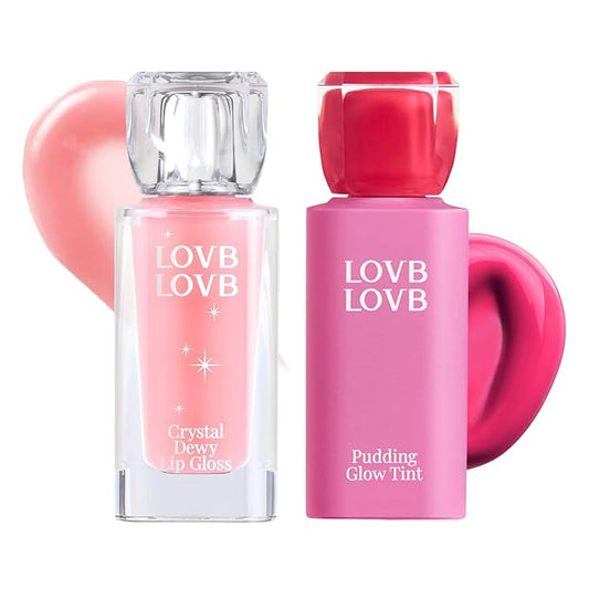 Pudding Glow Korean Lip Tint (03 CANDY BERRY) + Crystal Dewy Lip Gloss (01 PINK DOLPHIN) | K-Beauty Lip Duo | Long-Lasting & Glossy | Everyday Lip Combo | Lip Glow Set