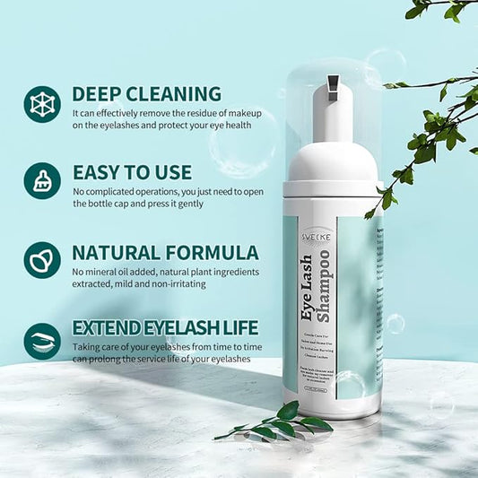 Eyelash Extension Shampoo & Brush Lash Eyelid Foam Cleanser Paraben & Sulfate Free 100% Safe for Natural Lashes Non-Irritating Perfect for Salon and Home Use 2 fl.oz