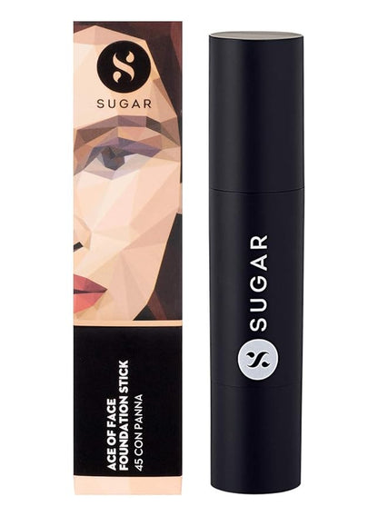 SUGAR Cosmetics Ace Of Face Foundation Stick - 45 Con Panna (Medium Beige, Golden Undertone) Full Coverage Waterproof Matte Finish