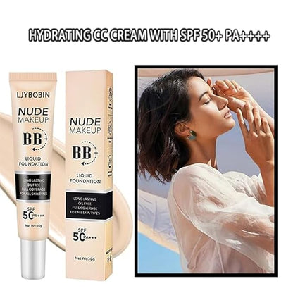 Hydrating BB Cream SPF 50+, Waterproof Full Coverage Concealer BB Cream for All Skin Types, Long Lasting Moisturizing Liquid Foundation for Men & Women (BB Cream, Natural)