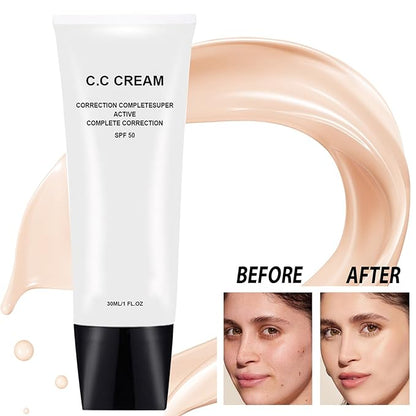 Skin Tone Adjusting CC Cream SPF 50, New Cosmetics CC Cream, Pre-makeup Primer Moisturizing Skin Concealer Brightening Skin Tone (Natural, 2PCS)