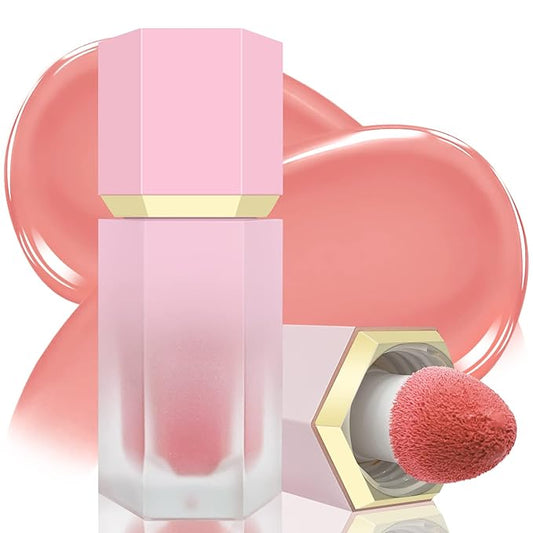 Liquid Blush for Cheeks, Soft Cream Blush with Cushion Applicator, Dewy Finish Matte Velvet Texture, High-Pigmented Blendable, Long-Wearing Rubor Makeup | #03 ENCHANTING-Soft Pink