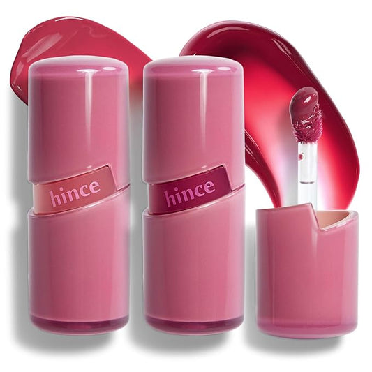 HINCE 2PCS Glossy & Dewy Lip Stain, Pink Pepper & Bite Raw Glow Gel Tint, Non-Sticky & Hydrating, Long-Wearing Vegan Lip Tint, 0.13 fl.oz. (PINK PEPPER, BITE)