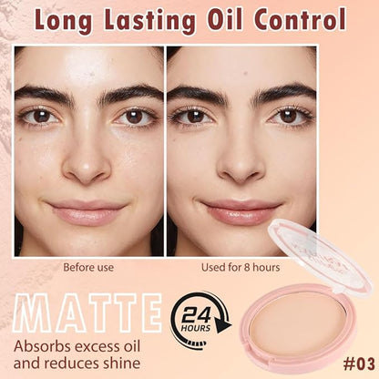 Oil Control Face Pressed Powder, Matte powder setting powder, long-lasting and waterproof loose powder, Flawless Lightweight Face Cosmetics, Cruelty-free, (03, 1 Pcs)