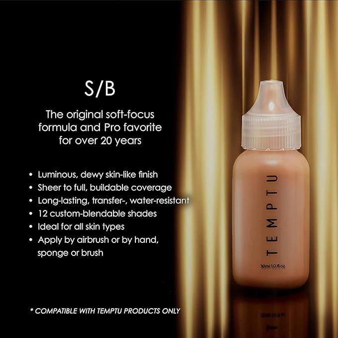 TEMPTU S/B Silicone-Based Airbrush Foundation: Professional Long-Wear Liquid Makeup, Sheer To Full Coverage For A Hydrated, Healthy-Looking Glow & Luminous, Dewy Finish On All Skin Types, 010 Cappuccino, 1 Fl Oz