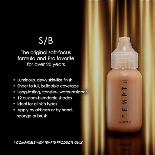 TEMPTU S/B Silicone-Based Airbrush Foundation: Professional Long-Wear Liquid Makeup, Sheer To Full Coverage For A Hydrated, Healthy-Looking Glow & Luminous, Dewy Finish On All Skin Types, 005 Pure Beige, 0.25 Fl Oz