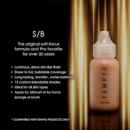 TEMPTU S/B Silicone-Based Airbrush Foundation: Professional Long-Wear Liquid Makeup, Sheer To Full Coverage For A Hydrated, Healthy-Looking Glow & Luminous, Dewy Finish On All Skin Types, 011 Dark Cocoa, 1 Fl Oz