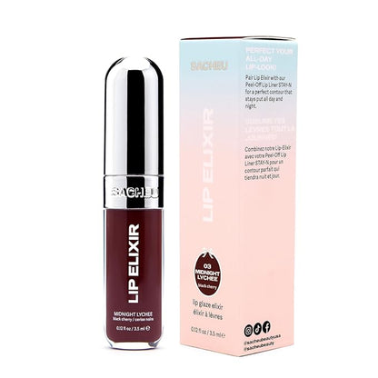 Sacheu Lip Elixir Nourishing and Hydrating Lipgloss — Moisturizing Plumping Lip Gloss Enriched with Collagen, Non-Sticky Lip Color Smooth High-Shine Finish, Vegan & Cruelty-Free, Midnight Lychee