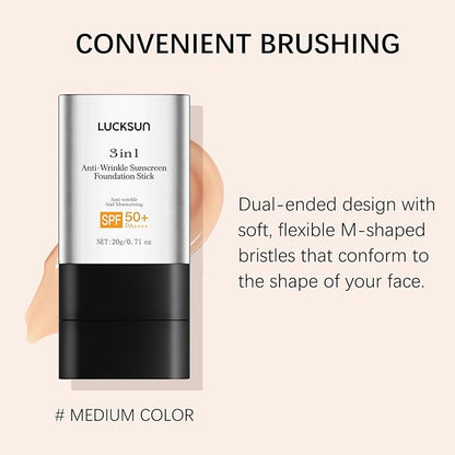 3 in 1 Anti-wrinkle Hydrating Lightweight Foundation Stick Concealer & Makeup, Multi-Use Long-Lasting Formula for All Skin Types (Medium, 20g/0.71oz)