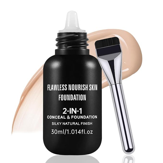 Boobeen Matte Liquid Foundation for Women, Long Lasting Full Coverage Foundation Makeup, Face Natural Finish with Makeup Brush