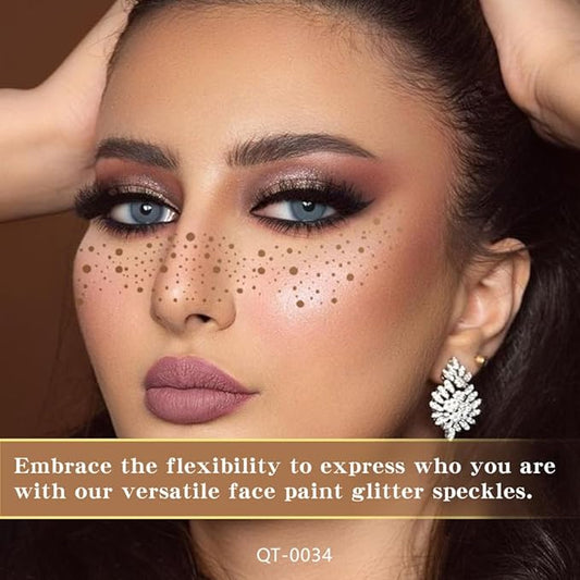 8Ps Face Glitter Speckles Patches, Brown Glitter Freckles Face Tattoo, Glow Up Makeup Patches, Cute Glitter Makeup Accessories for Women, Cosmetic Glitter for Face Gift