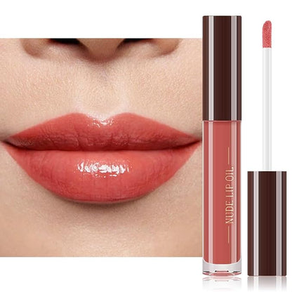 Hydrating Glow Lip Gloss Oil, Tinted Lip Plumper Lip Glosses Oil, Younger-Looking Lips Chocolate Scent, Non-Sticky Creamy Texture for Dry Lips, Brillo labial en aceite hidratante con brillo 04#