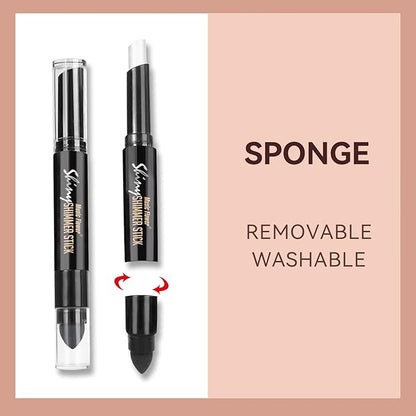 Highlighter Stick, Double Ended Highlighter Makeup Stick with Sponge Brush, Shimmer Waterproof Long Lasting Smooth Silver Glitter Brighten Face Makeup Pencil, 1 Count