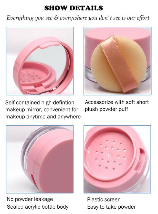 AKOAK Capacity 3g (0.1 oz) Leak-free Reusable Plastic Powder Box DIY Makeup Powder Box, Mini Portable Flip Lid Travel Powder Box with Mirror