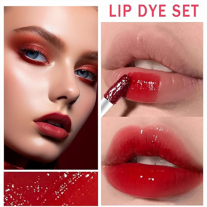6 Colors Lip Tint Stain Korean Lip Gloss Set, Plumping Lip Tint Mini Liquid Lipstick, Multi-Use Cheek and Lips, Long lasting Waterproof, Non-Stick Cup, Tinted Lip Makeup