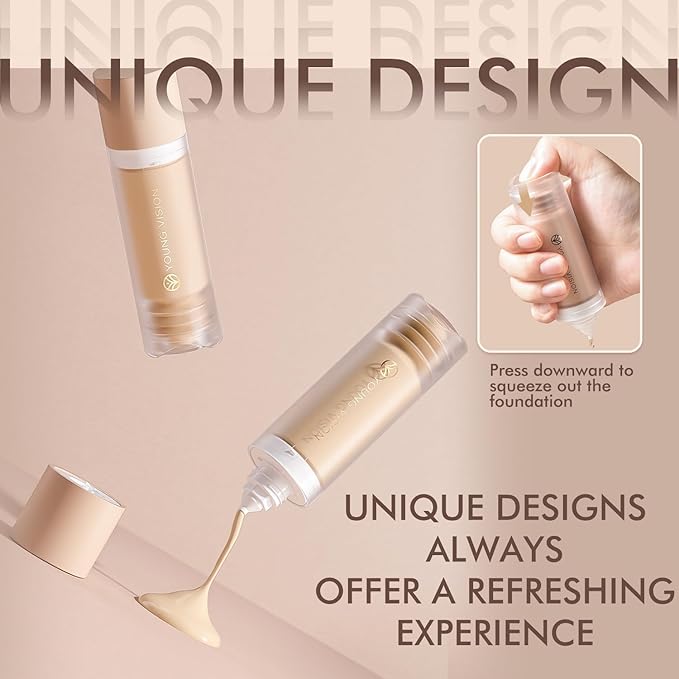 YOUNG VISION Water-Based Liquid Foundation – Full Coverage, Lightweight Makeup for Oily and Combination Skin, Natural Matte Finish, Waterproof and Sweat-Resistant,1.35 fl oz