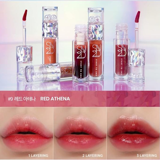Endluster Tint | Water Tint Long-Lasting Moisture Lips Stain, Vivid Color Lip Tint, High Pigment Color, Coated with Argan Oil (#9 Red Athena, 3.9g)