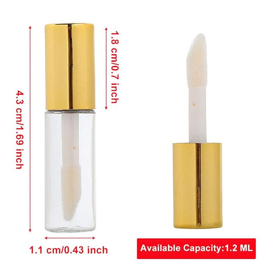 Case of 90 packs, Empty Plastic Clear Lip Gloss Tubes Lip Balm Bottle Container Gold Transparent 1.2ML Makeup Tool for Women (90 pcs, Gold)