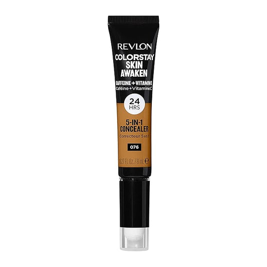 Revlon ColorStay Skin Awaken 5-in-1 Concealer, Lightweight, Creamy Longlasting Face Makeup with Caffeine & Vitamin C, For Imperfections, Dark Circles & Redness, 076 Caramel, 0.27 Fl Oz