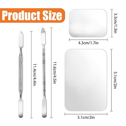 4 Pcs Makeup Mixing Palette Tray Set - Stainless Steel, Includes 2 x Mixing Spatula