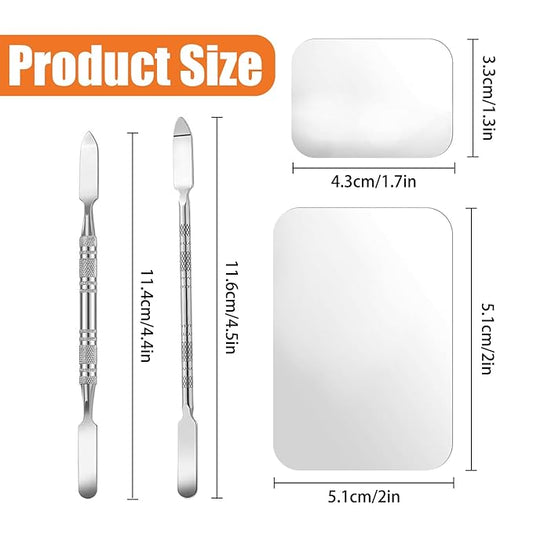 4 Pcs Makeup Mixing Palette Tray Set - Stainless Steel, Includes 2 x Mixing Spatula