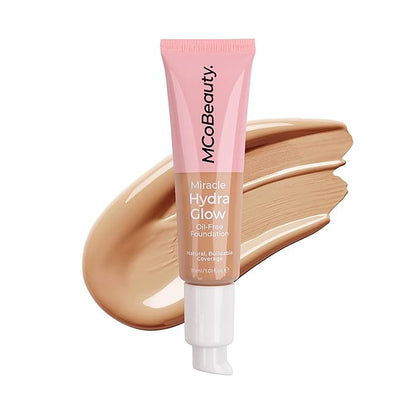 MCoBeauty Miracle Hydra Glow Oil-Free Foundation - Water-Based, Light-Medium Coverage - Features A Natural Satin Finish - Ultimate Radiant Base - With A Second-Skin Feel - Warm Beige - 1 Oz