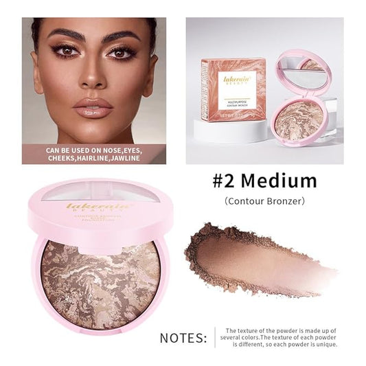Go Ho Baked Bronzer Powder Makeup,Blush Glow Balance,Color Corrector,Baked Contour Face Brighten,Buildable Bronze Glow,Natural Finish,04 Medium
