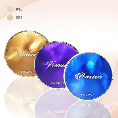 ENOUGH Premium 8 Peptide Two Way Cake SPF50, Korean Makeup Setting Powder Foundation, Face Powder with Collagen, Tattoo Cover Up - Refill Including (#21 Transparent Beige, 0.39 oz)