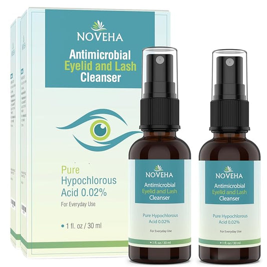 NOVEHA Eyelid Cleanser | Stye Eye Treatment | Eye Lid Cleaning | Dry Eye Relief | Fast Acting Soothing Eyelid Cleansing Formula | Pure and Gentle Lash Hypochlorous Acid Eyelid Spray (1oz - 2 Pack)