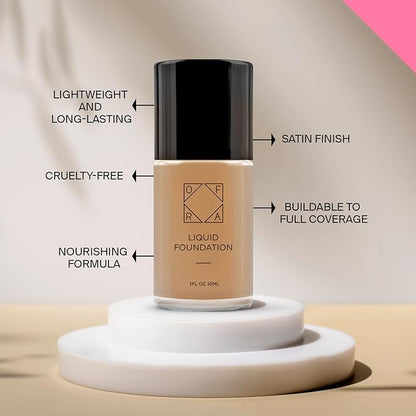 OFRA Liquid Foundation with Spatula - Long-Lasting, Dewy, Lightweight, and Buildable Full Coverage Foundation Makeup - 1oz/30ml - Auburn, a Medium Shade with Warm Undertones