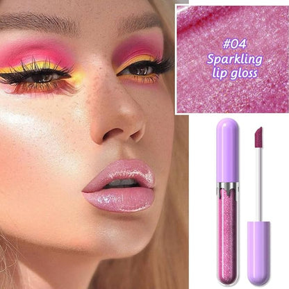 Glitter Liquid Lip Gloss,Lavender Shimmer Lipstick, Waterproof Shimmer Lip Stain Lip Glaze, High Shine Long Lasting Shiny Lip Color Makeup 04#