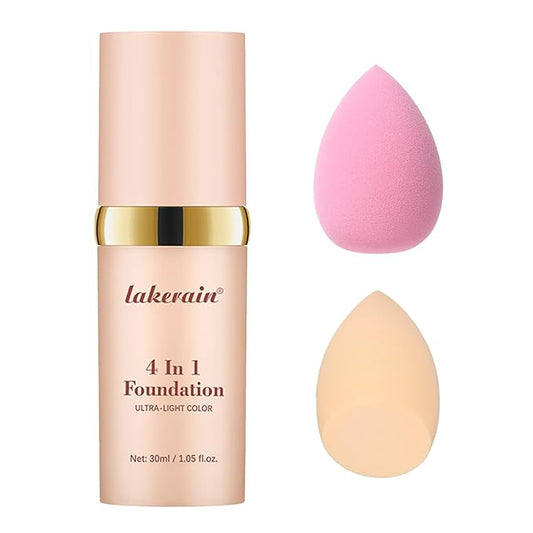 Match Foundation 4-in-1 with SPF 30 : Ultra-light Color Adapting Foundation with 2 Cosmetics Sponge - Moisturizing & Concealer Face Makeup Foundation