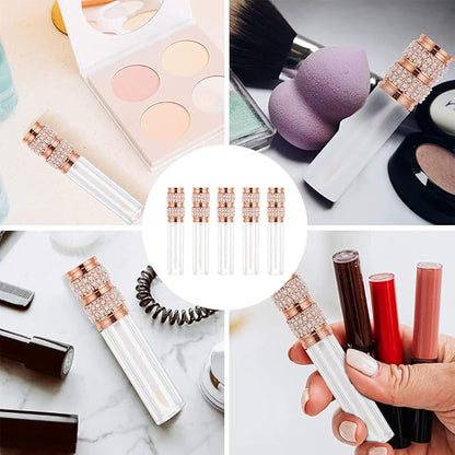 AMORIX 50 Pack Pearl Diamond Lip Gloss Tubes with Wand 5ml Empty Lip Gloss Containers Cute Lipgloss Bottles Crystal Lip Gloss Supplies Kit + 3pcs Syringes + Labels for DIY Lip Gloss Base