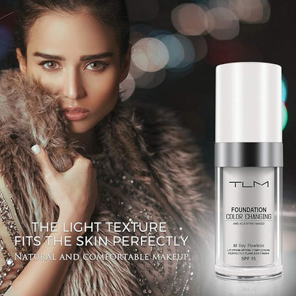 TLM Colour Changing Foundation, 2Pack Flawless Color Changing Foundation Makeup Base Moisturizing Liquid Foundation for Women, Concealer Cover, Girls SPF15, Sunscreen, Non-Greasy,Long Lasting