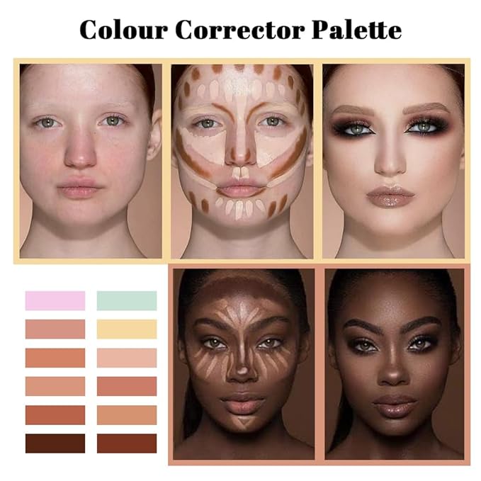 VERONNI Cream Concealer Palette, 12 Colors Makeup Contour Face Contouring Cream, Full Coverage Camouflage Base Foundation, Professional Daily Makeup