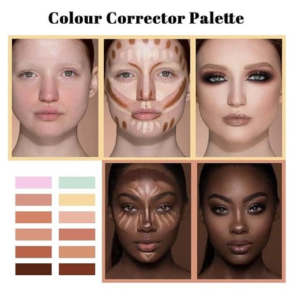 VERONNI Cream Concealer Palette, 12 Colors Makeup Contour Face Contouring Cream, Full Coverage Camouflage Base Foundation, Professional Daily Makeup