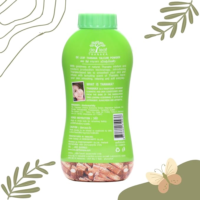 DE LEAF THANAKA Refreshing Talc Smooth and Natural Scented Skin, Talcum Powder Beauty Skincare Face Body Clean Fresh Cooling Sooth Irritation, 80 g 1 Pack Count