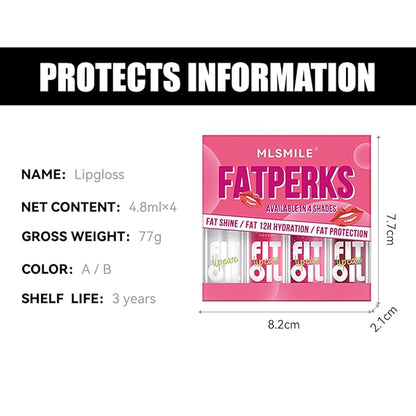 VolksRose 4pcs Lip Gloss Oil Set, Hydrating Lip Glow Oil Lip Gloss, Lipgloss Lipoil Set for Women Girls Teens, Tinted Plumping Lip Gloss Packs, Fat Lip Oil Lip Balm for Dry Lips Nourishing