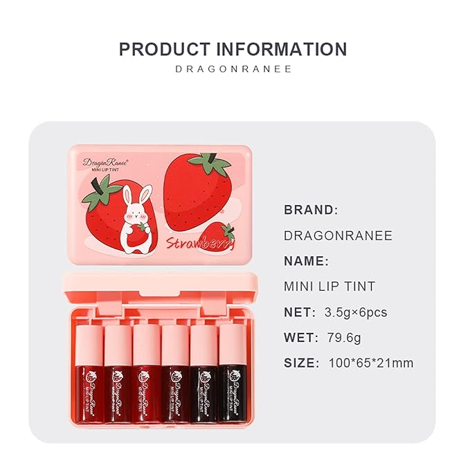 6 Colors Lip Tint Stain Set, Korean Lip Stain Mini Liquid Lipstick, Lip and Cheek Tint, Long lasting Non-Stick Cup Waterproof Makeup