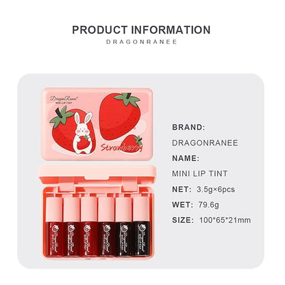 6 Colors Lip Tint Stain Set, Korean Lip Stain Mini Liquid Lipstick, Lip and Cheek Tint, Long lasting Non-Stick Cup Waterproof Makeup