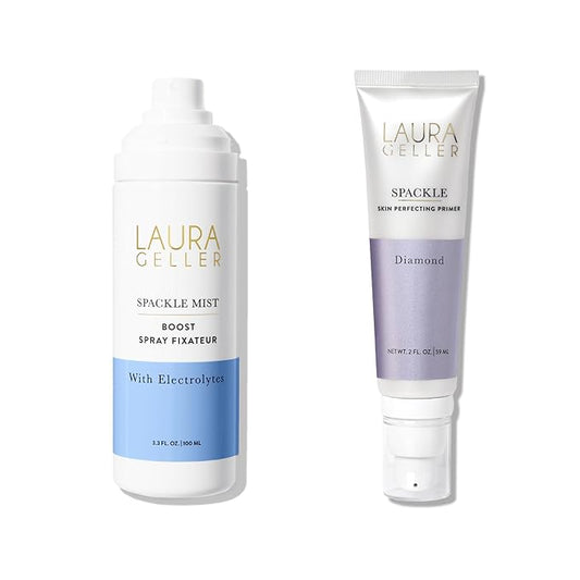 LAURA GELLER NEW YORK Prime-n-Set Duo: Spackle Primer + Spackle Mist Boost Setting Spray with Electrolytes (03 Diamond Glow + Electrolytes, 5.0 Fl Oz)